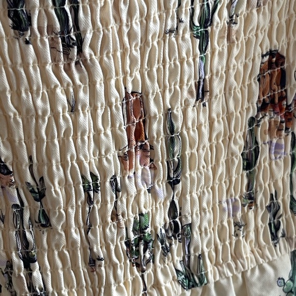 NWOT Jolene Joshua Tree Butter Yellow Print Shirred Western Print Dress - Picture 8 of 12